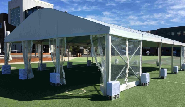 Structure Marquee 9m x 15m weighted white roof with clear walls